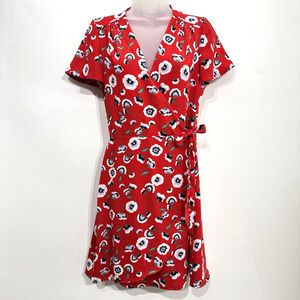 J. Crew Women's Floral Wrap Dress Sz 2 Red Multi Feminine Bloomcore Office